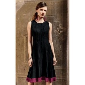 NWT Peruvian Connection Monaco Dress Black Magenta Ribbed Fit Flare Sleeveless M